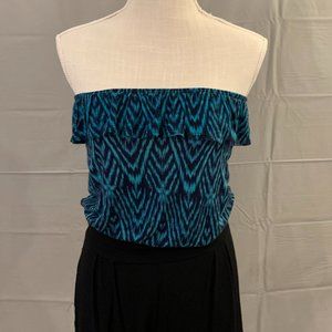 Urban Outfitters: Pin & Needles Teal & Navy Tube Top with Keyhole Detail